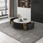 Round coffee table with storage and two drawers