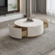 Round coffee table with storage and two drawers