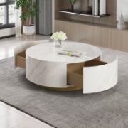 Round coffee table with storage and two drawers