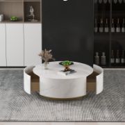 Round coffee table with storage and two drawers