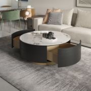 Round coffee table with storage and two drawers
