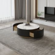 Round coffee table with storage and two drawers