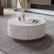 Round coffee table with storage and two drawers