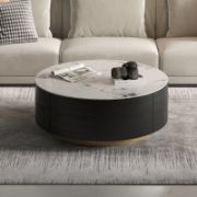 Round coffee table with storage and two drawers