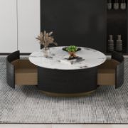 Round coffee table with storage and two drawers