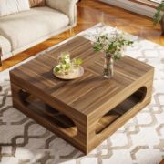 Square coffee table with adjustable LED lighting