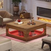 Square coffee table with adjustable LED lighting
