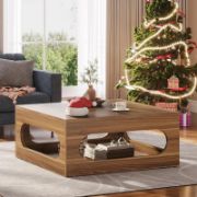 Square coffee table with adjustable LED lighting