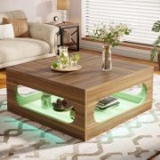 Square coffee table with adjustable LED lighting