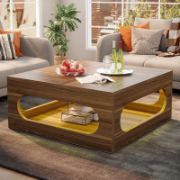 Square coffee table with adjustable LED lighting