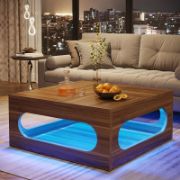 Square coffee table with adjustable LED lighting