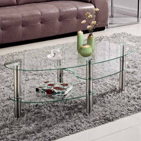 Modern Oval Shape Glass Top Coffee Table