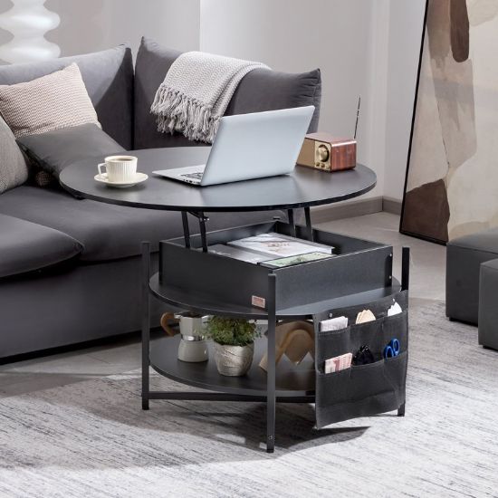 Lift Top Coffee Table Round Coffee Table for Living Room Black