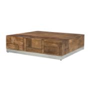 Square Solid Mango Wood Coffee Table with Geometric Elegance