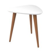 Triangular-shaped side table with rounded edges