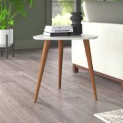 Triangular-shaped side table with rounded edges