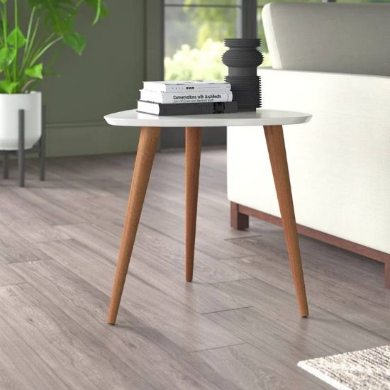 Triangular-shaped side table with rounded edges