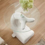 Whale Shape Glass Top Beveled Base End Table