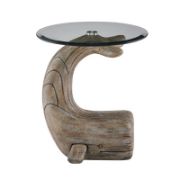 Whale Shape Glass Top Beveled Base End Table
