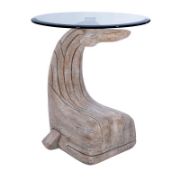 Whale Shape Glass Top Beveled Base End Table