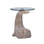 Whale Shape Glass Top Beveled Base End Table