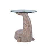 Whale Shape Glass Top Beveled Base End Table