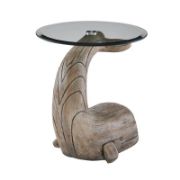 Whale Shape Glass Top Beveled Base End Table