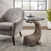 Whale Shape Glass Top Beveled Base End Table