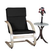 Round Accent Side Table featuring three curved wooden legs