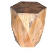 Hexagonal shape Solid Wood Block Side Table