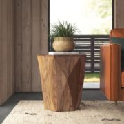 Hexagonal shape Solid Wood Block Side Table