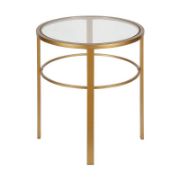 Glass Top Side Table with steel frame coated in shiny gold