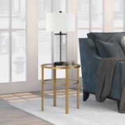 Glass Top Side Table with steel frame coated in shiny gold