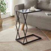 C-Shaped Accent Table, Glass Top End Table