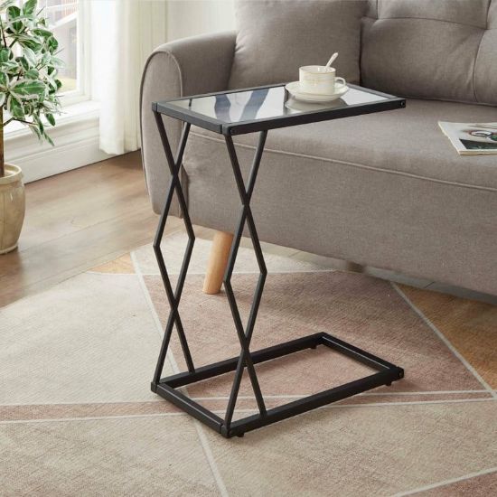 C-Shaped Accent Table, Glass Top End Table