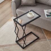 C-Shaped Accent Table, Glass Top End Table