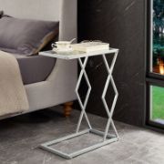 C-Shaped Accent Table, Glass Top End Table