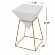 Wood Inverted Pyramid Geometric Side End Accent Table with Gold Metal Stand