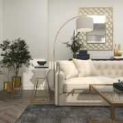 Wood Inverted Pyramid Geometric Side End Accent Table with Gold Metal Stand