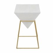 Wood Inverted Pyramid Geometric Side End Accent Table with Gold Metal Stand