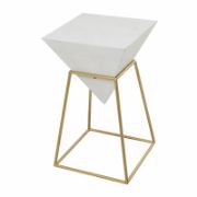 Wood Inverted Pyramid Geometric Side End Accent Table with Gold Metal Stand