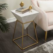 Wood Inverted Pyramid Geometric Side End Accent Table with Gold Metal Stand