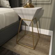 Wood Inverted Pyramid Geometric Side End Accent Table with Gold Metal Stand