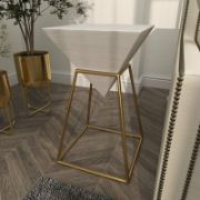 Wood Inverted Pyramid Geometric Side End Accent Table with Gold Metal Stand