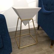 Wood Inverted Pyramid Geometric Side End Accent Table with Gold Metal Stand