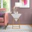 Wood Inverted Pyramid Geometric Side End Accent Table with Gold Metal Stand