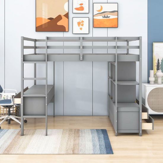 Full Loft Bed with 6 Drawers and Built-in Desk