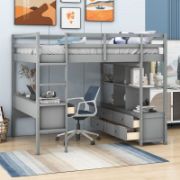 Full Loft Bed with 6 Drawers and Built-in Desk