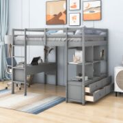 Full Loft Bed with 6 Drawers and Built-in Desk