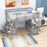 Full Loft Bed with 6 Drawers and Built-in Desk